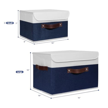 ANMINY Fabric Storage Box Bins with Lids, Blue White, 10"x8"x7" - color: Deep Blue White, size: Small (Pack of 1)