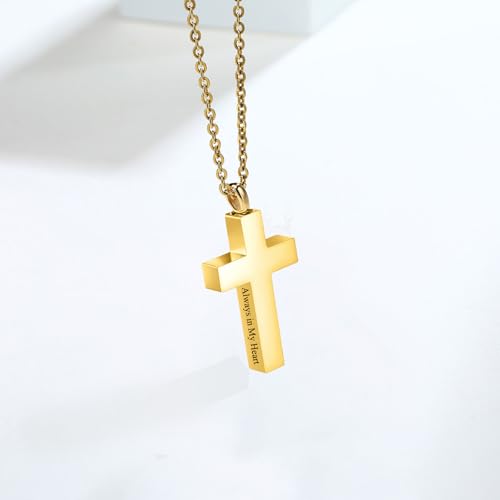 Cross Urn Necklace for Ashes for Men Women Cremation Jewelry Urns Locket Pendant Ashes Holder Memorial Jewelry-Always in My Heart - color: Always in My Heart,Gold