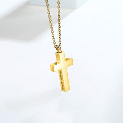 Cross Urn Necklace for Ashes for Men Women Cremation Jewelry Urns Locket Pendant Ashes Holder Memorial Jewelry-Always in My Heart - color: Always in My Heart,Gold