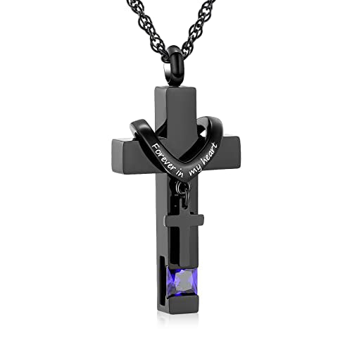 shajwo Cross Urn Necklace for Ashes Birthstone Rose Flower Cremation Jewelry for Women Gilrs Keepsake Memorial Ashes Pendant - color: A-Purple