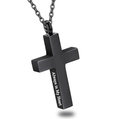 Cross Urn Necklace for Ashes for Men Women Cremation Jewelry Urns Locket Pendant Ashes Holder Memorial Jewelry-Always in My Heart - color: Black