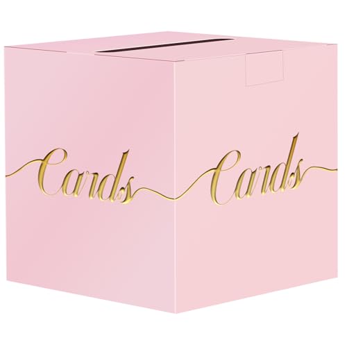 Pink Card Box for Party; Box for Cards with Gold Foil Embossed Design; Ballot Raffle Boxes for Graduation Decorations, Wedding, Bridal Shower, Birthday, Baby Shower; Envelope Boxes for Party - color: Pink Gold Foil