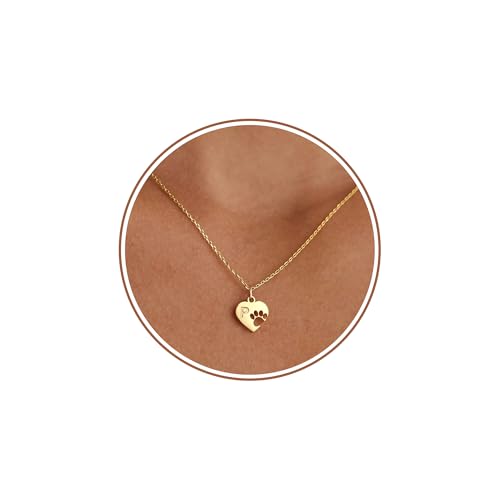 Dog Memorial Gifts for Loss of Dog Paw Print Neckalce for Women with Initial Dogs Mom Gifts Necklace for Women Dainty 14k Gold Plated Heart Necklace Pet Memorial Dogs Lover Birthday Gift for Pet Lovers - style: P