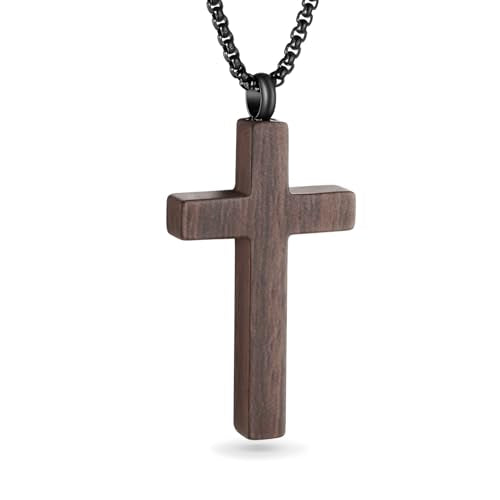 Dletay Cremation Necklace for Ashes Stainless Steel Cross Pendant Urn Necklace Memorial Keepsake Jewelry for Men Women - color: Brown