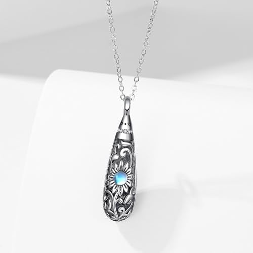 Sterling Silver Flower Tree Life Cremation Urn Necklace for Women - color: Tear *Sunfl. Sty1 (Mo/St)