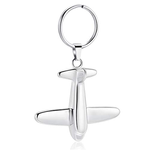Minicremation Cremation Jewelry Urn Keychain for Ashes Airplane Memorial Urn Pendant for Human Pet's Keepsake Key Chain - color: Silver