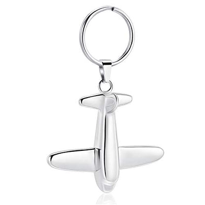 Minicremation Cremation Jewelry Urn Keychain for Ashes Airplane Memorial Urn Pendant for Human Pet's Keepsake Key Chain - color: Silver