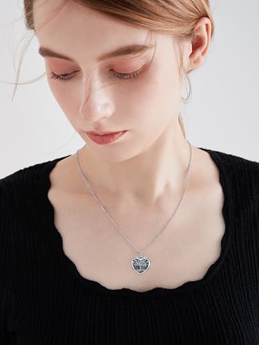 TOUPOP Tree of Life Urn Necklaces for Ashes 925 Sterling Silver Heart Cremation Jewelry Memorial Keepsake Jewelry with Funnel Filler for Women Men - color: A-Heart Tree of Life-Black Onyx