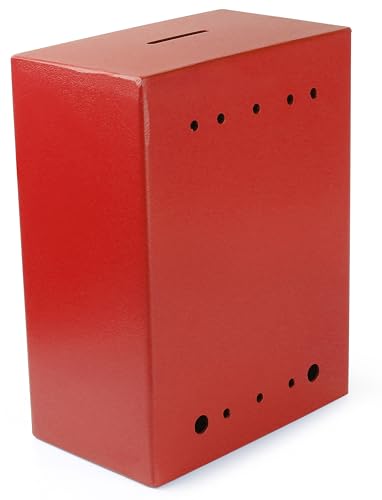 Secure Metal Charity Collection Box - Steel, Drop Box with Slot, Easy Wall Mount, 8.5x6.5x4", "Red - color: Red, size: Wall Mount Box