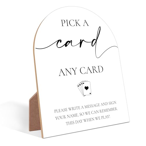 Playing Cards Guestbook Sign, Guest Book Signs for Wedding, Minimalist White Wood Sign, Wedding Accessories for Reception, Party Supplies And Decor for Bridal Shower Activities, Engagement Party, 22 - color: Pick A Card Wedding Sign, 22