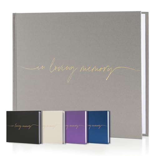 Funeral Guest Book for Memorial Service, in Loving Memory 9x7.5 | 320 Entries, Table Sign Card Included, Gold Stamping, Twill-Textured Paper Cover, Celebration of Life Keepsake, Gray - color: Gray