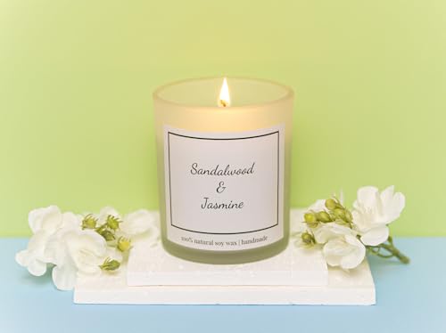 Natural Sandalwood & Jasmine Candle, Luxury Scented Soy Jar Candle, Home Fragrance Gifts, Aromatherapy Gifts, Natural Soy Wax & Natural Essential Oils - color: Sandalwood & Jasmine