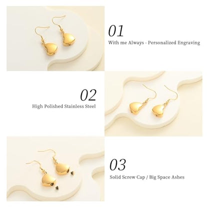 Heart Cremation Earring for Women Keepsake Memorial Urn Jewelry For Ashes - color: C-Gold