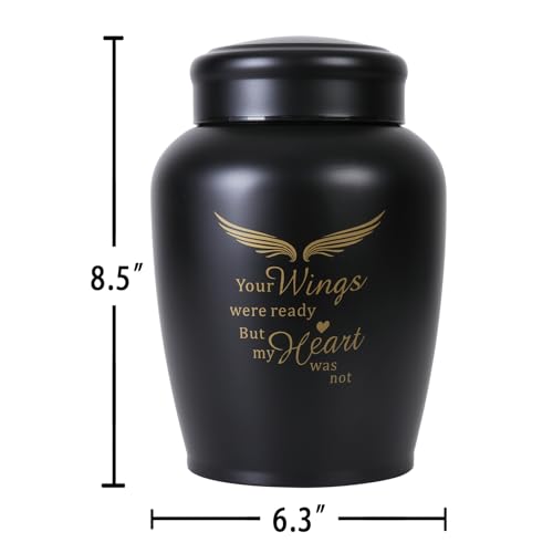 Large Cremation Urns for Ashes Adult Male Female | Black Angel Decorative Burial Urns for Women and Men, Funeral Memorial Urn (Holds Up to 180 LBS) - size: Large