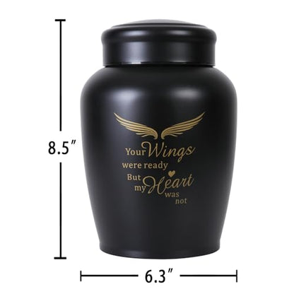 Large Cremation Urns for Ashes Adult Male Female | Black Angel Decorative Burial Urns for Women and Men, Funeral Memorial Urn (Holds Up to 180 LBS) - size: Large