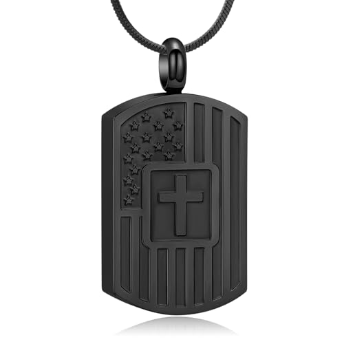 Minicremation Cremation Jewelry Urn Necklace for Ashes for Pet, Paw Print Memorial Ash Jewelry, Keepsake Pendant for Pet's Cat Dog's Ashes with Filling Kit - color: American - Black