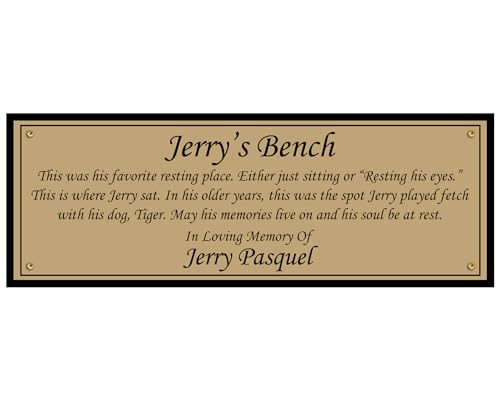 Memorial Bench Plate, Personalized Plaque, Door Name Plate, Building Sign, Engraved Tree Plaque, Custom Engraving, Multiple Sizes and Colors (Gold) - color: Gold