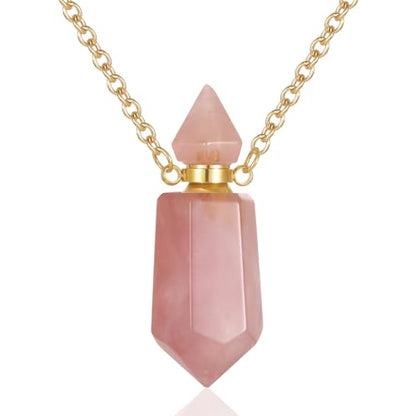 Gold Stainless Steel Urn Necklace For Ashes Of Loved Ones Natural Crystal Gemstones Cremation Keepsake Jewelry Hexagonal Prism Memorial Pendant For Women Mom - color: Pink