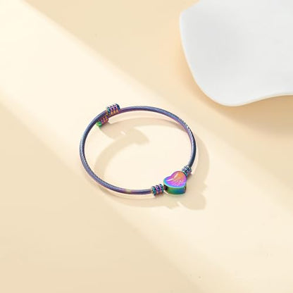 Cremation Jewelry Wing Heart Urn Bracelet for Human Ashes for Women Men Memorial Keepsake Cuff Bangle Bracelet - color: Rainbow