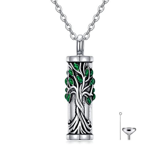 Sterling Silver Tree of Life Urn Necklace for Ashes Owl Necklace Pendant Charm for Women Memorial Gifts Keepsake Always in My Heart Memory Necklace Jewelry - style: Green Bar Tree of Life