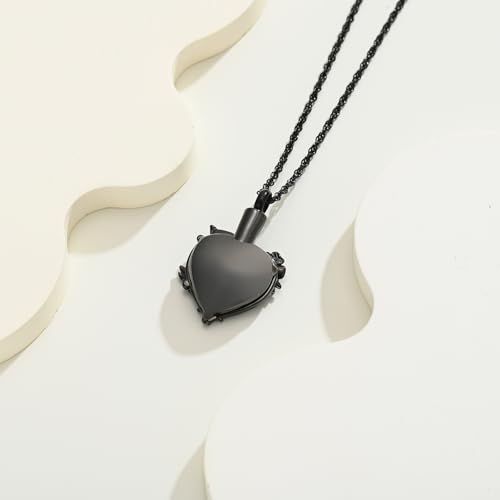 Cremation Jewelry for Ashes Rose Flower Urn Necklace with Crystal Heart Ashes Pendant Butterfly Necklaces for Women Men Memorial Keepsake Jewelry Gift - color: Black-red
