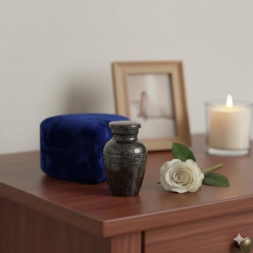 Gray Comet Small Keepsake Cremation Urns for Human Ashes with Velvet Heart Case and Funnel - Beautiful Peaceful Black Hand Engraved Mini Memorial Urn