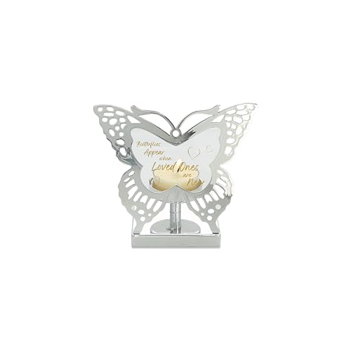 Pavilion Gift Company- Butterflies - 4.75" Silver Butterfly Shaped Tealight Holder Tealight Candle Memorial Bereavement Remembrance Funeral Home Decor