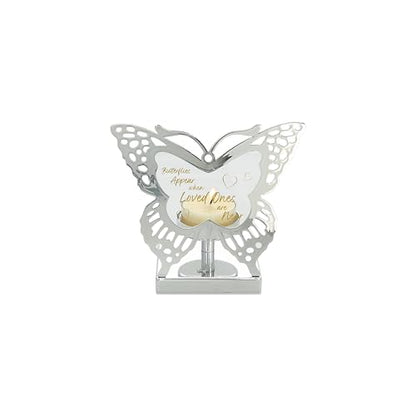 Pavilion Gift Company- Butterflies - 4.75" Silver Butterfly Shaped Tealight Holder Tealight Candle Memorial Bereavement Remembrance Funeral Home Decor