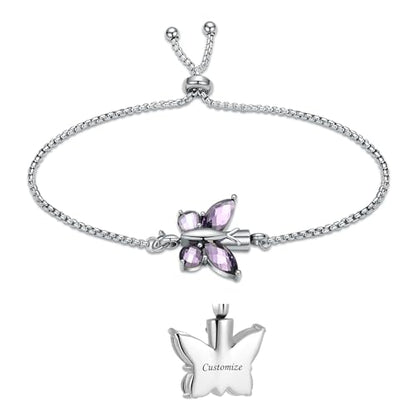 constantlife Crystal Butterfly Cremation Bracelet for Ashes for Women Stainless Steel Pendant Urn Keepsake Adjustable Wristband Bangle Memorial Jewelry Gift - color: Customize