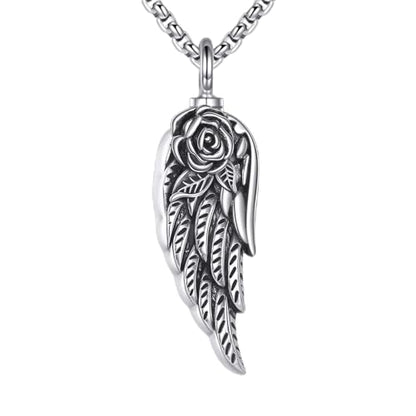 VONALA 925 Sterling Silver Wing Urn Necklace for Ashes Necklace Rose Flower Angel Wing Cremation Jewelry Memory