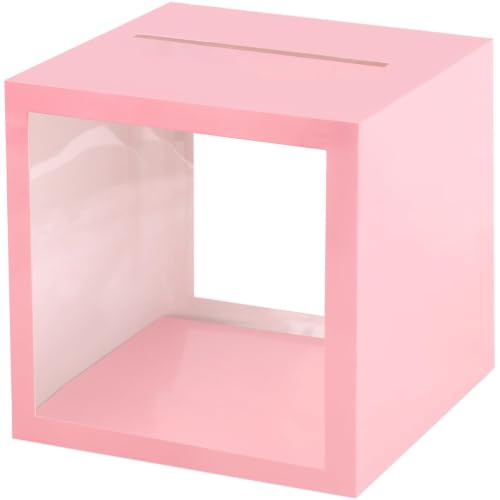 Pink Card Box Wedding Favors Gift Card Boxes Post Box Cardboard Receiving Money Box Holder for Wedding Reception, Baby Showers, Anniversary, Birthday Party, Retirement, Graduation Envelope Holder - color: Pink Clear