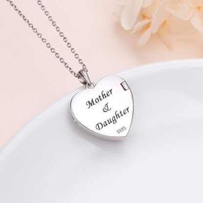 DAOCHONG Heart Locket Necklace Photo Memory Jewelry for Women | Sterling Silver Cremation Pendant | Holds 2 Photos | Keepsake for Women Mom Grandma Daughter | Memorial for Loved Ones & Pets - style: Mother and Daughter Photo Locket