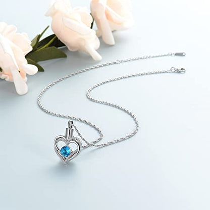 shajwo Cremation Jewelry Heart Urn Necklace for Ashes of Loved One - color: Silver-Light Blue