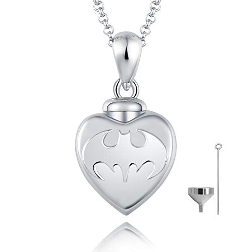 BEILIN 925 Sterling Silver Heart Cremation Jewelry Keepsake Urn Necklace for ashes : Forever in My Heart - style: Bat