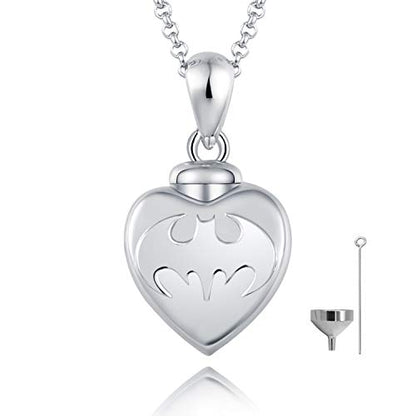 BEILIN 925 Sterling Silver Heart Cremation Jewelry Keepsake Urn Necklace for ashes : Forever in My Heart - style: Bat