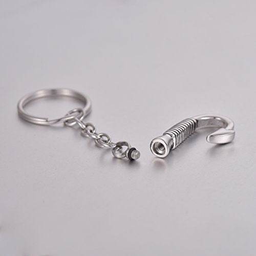 Cremation Jewelry Fishhook Memorial Keepsake Ashes Keychain Holder Urn Pendant with Fill Kit - color: Silver-black