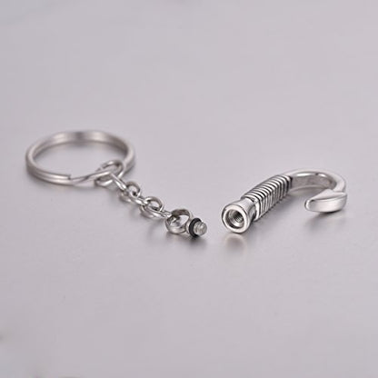 Cremation Jewelry Fishhook Memorial Keepsake Ashes Keychain Holder Urn Pendant with Fill Kit - color: Silver-black