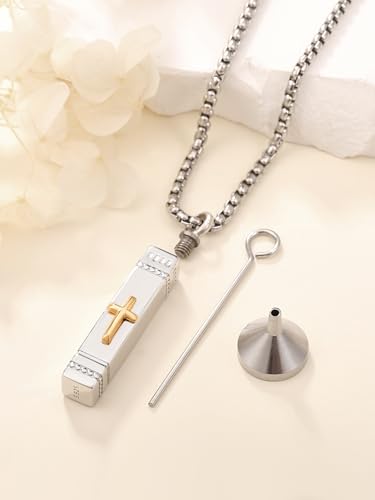 Customized Urn Necklaces for Ashes for Men Women 925 Sterling Silver Cross Necklace for Human Pets Ashes Cremation Memorial Jewelry for Keepsake - style: Cross Bar Urn(customized)