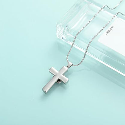 Butterfly Cross Urn Necklace for Ashes Birthstone Cremation Jewelry for Men Women Ashes Pendant Keepsake Memorial Ash Jewelry - color: Silver