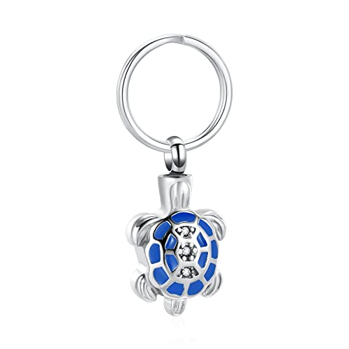 Yinplsmemory Cremation Jewelry Turtle Urn Keychain for Ashes Stainless Steel Urn Locket for Ashes Keepsake Memorial Jewelry - color: Blue
