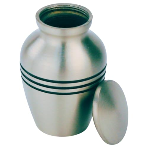 Classic Three Bands Pewter Urn for Ashes - Mini Size Brass Memorial Urn, Gray Silver Design, 3.5 Cubic Inches, 2.75 Inch Funeral Urn - size: Mini Urn