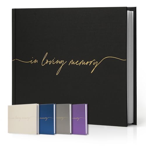 Funeral Guest Book for Memorial Service, in Loving Memory 9x7.5 | 320 Entries, Table Sign Card Included, Gold Stamping, Twill-Textured Paper Cover, Celebration of Life Keepsake, Black - color: Black