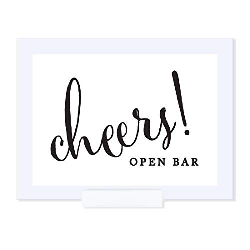 Andaz Press Wedding Framed Party Signs, Formal Black and White, 5x7-inch, Open Bar Cheers!, 1-Pack, Includes Frame, Alcohol Beer and Wine Sign - color: Alcohol Open Bar