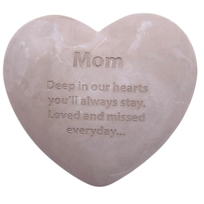 Wowser Mom Heart Shaped Memorial Stone, Sympathy Gift, Remembrance Garden Accent, 6 Inches
