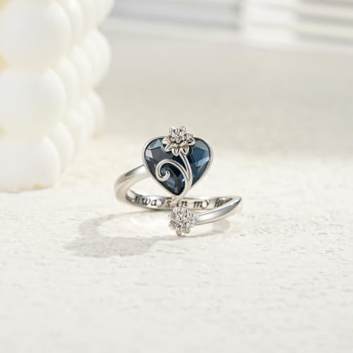 Swarovski Cremation Rings for Ashes for Women: Sterling Silver Adjustable Heart Urn Ring - Memorial Jewelry Hold Ashes of Loved Ones - color: Chrysanthemum