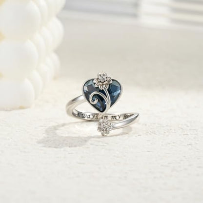 Swarovski Cremation Rings for Ashes for Women: Sterling Silver Adjustable Heart Urn Ring - Memorial Jewelry Hold Ashes of Loved Ones - color: Chrysanthemum