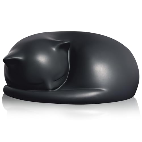 Cat Urn, Sleeping Resin Cremation Pet Urns for Cat Ashes, Black - color: Black