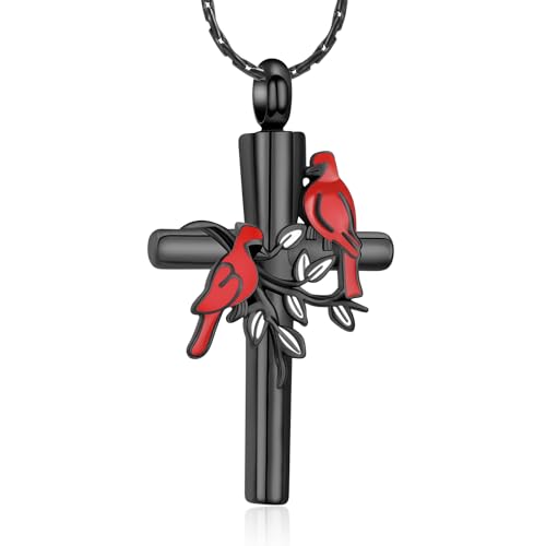 constantlife Cardinal Urn Necklace for Ashes Stainless Steel Red Blue Bird Pendant Cremation Keepsake Human Pet Memorial Jewelry for Women Men - color: C-Black