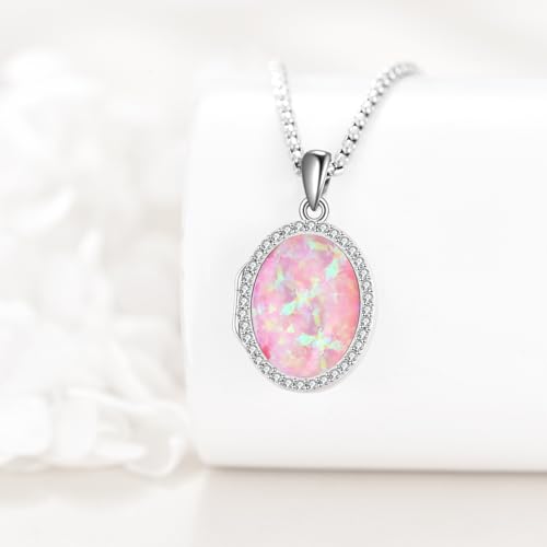 ONEFINITY Locket Necklace Photo Necklace Memorial Jewelry Gifts for Women Mom Wife - color: Pink Opal
