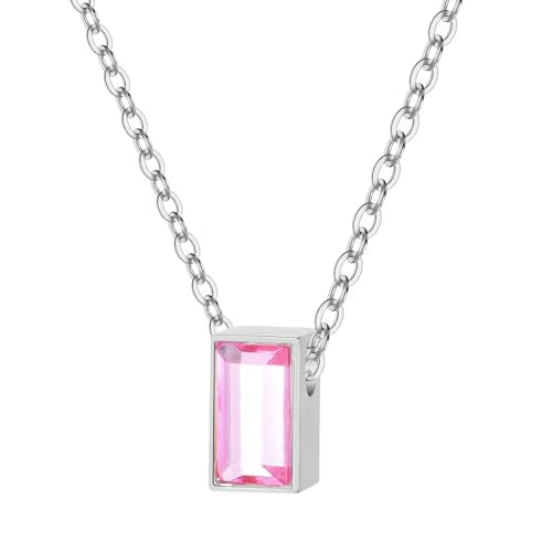RIPFEVURN Cremation Jewelry Tiny Glass Cube Urn Necklaces for Ashes for Women Men Stainless Steel Small Urn Locket for Human Ashes Holder Memorial Keepsake Pendant - color: Silver-Pink